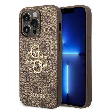 Guess iPhone 15 Pro vāciņš 4G Big Metal Logo, brūns