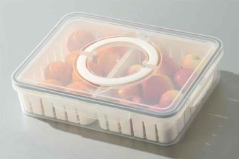 Divided Food Storage Container with Drainer Inserts and Handle, White