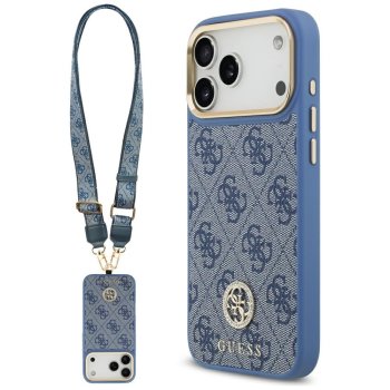 Guess 4G Strass Logo ar lielu siksnu un metāla pogām MagSafe vāciņš iPhone 17 Pro Max — zils | Phone Case Cover