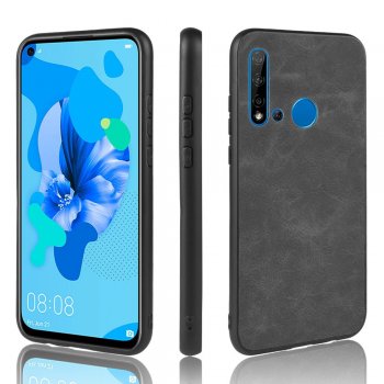 Vāciņš apvalks bamperis priekš Huawei P20 Lite (2019)/Nova 5i | PU Leather Coated TPU + PC Back Phone Shell for Huawei P20 lite (2019) Dark Grey