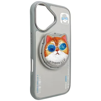 Чехол Nimmy Glasses Cool Cat MagSafe для iPhone 16 6.1", с подставкой, серый
