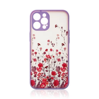 Vāciņš iPhone 12 Pro Max Design Case ar ziedu rakstu, caurspīdīgs un violets