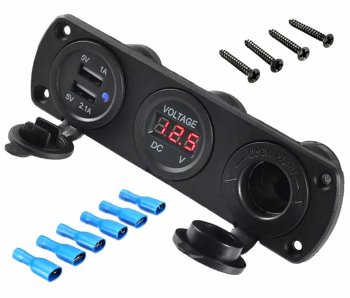 Waterproof 12V Cigarette Lighter Socket with 2x USB and Voltmeter PLS37
