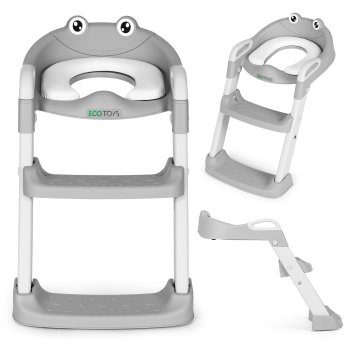 Детское сиденье на унитаз с лесенкой и ручками ECOTOYS, серое