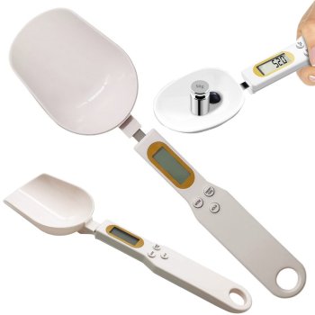 Digitālie svari-karote ar LCD displeju precīzai svēršanai, balti