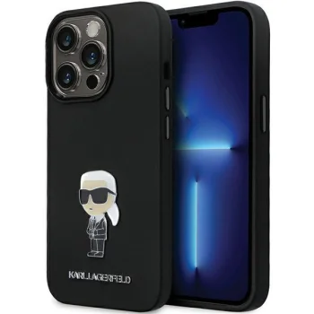 Karl Lagerfeld Silicone Ikonik Metal Pin vāciņš iPhone 13 Pro Max, melns