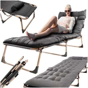 LUARO Folding Camping Bed 193 cm with Mattress and Pillow, Light Grey