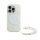 Guess iPhone 16 Pro Case IML Flowers Allover Electro with Pearl Strap, White