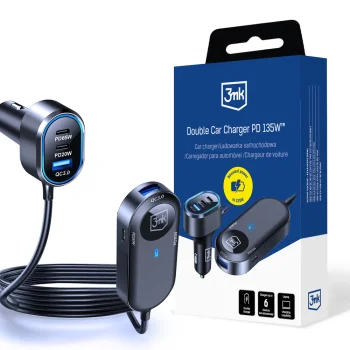 3mk automašīnas lādētājs 135W PD QC PPS (USB-C + USB-A), melns