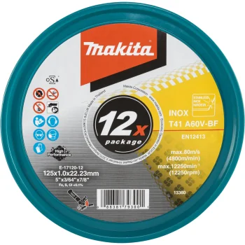Griešanas disku komplekts Makita E-17120-12 INOX, 125 x 1.0 x 22.23 mm, 12 gab.
