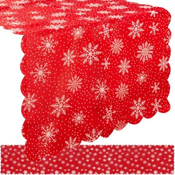 Ruhhy Ziemassvētku galda celiņš 220x35 cm, sarkans ar sniegpārslām