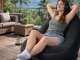 Inflatable Chair with Ottoman and Pump, Comfortable Blow Up Lounge for Home or Patio, black