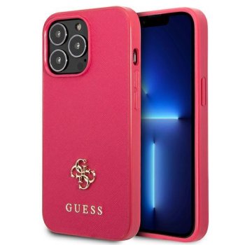 Guess Saffiano 4G Small Metal Logo vāciņš iPhone 13 / 13 Pro, rozā