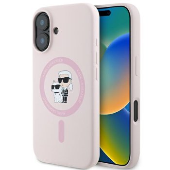 Чехол Karl Lagerfeld Silicone Karl&Choupette Heads Ring MagSafe для iPhone 16, Розовый