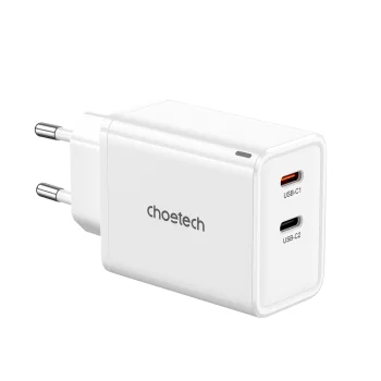Сетевое зарядное устройство Choetech PD6013 2x USB-C PD 65W GaN – белый