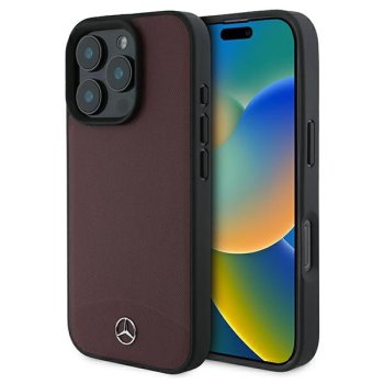 Mercedes iPhone 16 Pro vāciņš Textured And Plain Leather MagSafe, sarkans