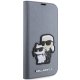 Karl Lagerfeld iPhone 14 Pro Max atverams vāciņš maciņš grāmatiņa Saffiano Karl & Choupette, sudraba