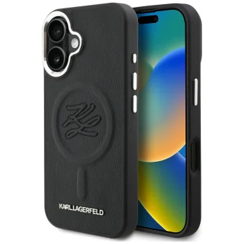 Karl Lagerfeld Initial & Metal Logo MagSafe Case for iPhone 16, Black