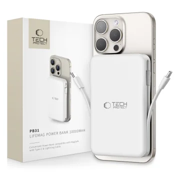 Tech-Protect LifeMag PB31 ārējais akumulators 10000mAh ar MagSafe, balts