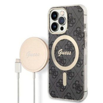 Apple iPhone 13 Pro 6.1'' Guess 4G Print MagSafe Case Cover (GUBPP13LH4EACSK) + Charger, Black | Telefona Maciņš...