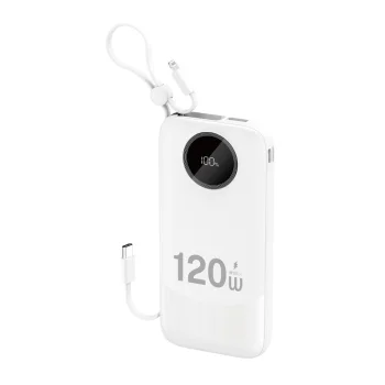 Dudao K13 10000mAh ārējais akumulators ar iebūvētiem kabeļiem, balts