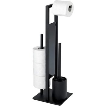 Toilet Paper Stand with Brush and Holder, Matte Black