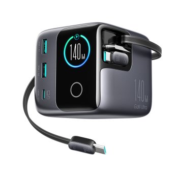 Joyroom Podix JR-TRD01 GaN 140W galda lādētājs ar 5 portiem un diviem izbīdāmiem kabeļiem – pelēks