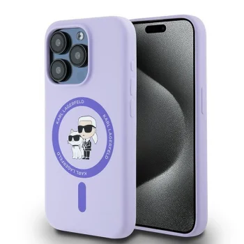 Чехол Karl Lagerfeld для iPhone 15 Pro Silicone KC Heads Ring MagSafe, фиолетовый