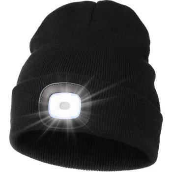 Uzlādējama ziemas cepure ar LED lukturi, melna