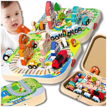 Wooden Educational City Playset with Locomotive KZ1169