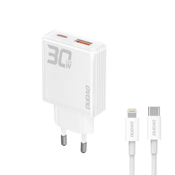 Сетевое зарядное устройство GaN Dudao A30EUL 30W USB-A / USB-C + кабель USB-C - Lightning