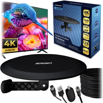 Berdsen BD-955 aktīvā iekštelpu un āra TV antena DVB-T2 4K, melna