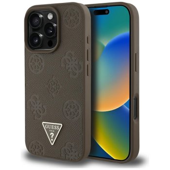 Guess Grained Hot Stamp Peony Triangle Logo MagSafe iPhone 16 Pro Max maciņš – brūns | Phone Case Cover