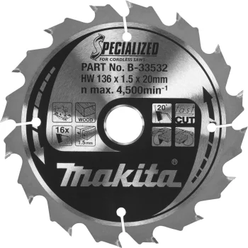 Пильный диск Makita B-33532 SPECIALIZED 136x20 мм, 16Z по дереву