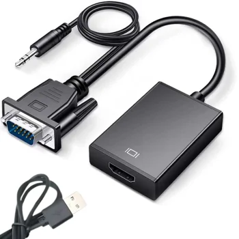 VGA uz HDMI adapteris ar 3.5mm audio un USB, Full HD, Melns