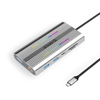 Orico XDR 12in1 USB-C dokstacija 2x HDMI DP 4K 60Hz RJ45 PD 100W, sudraba