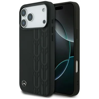 Чехол Mercedes для iPhone 17 Pro Max Leather Laurel Leaves MagSafe, черный