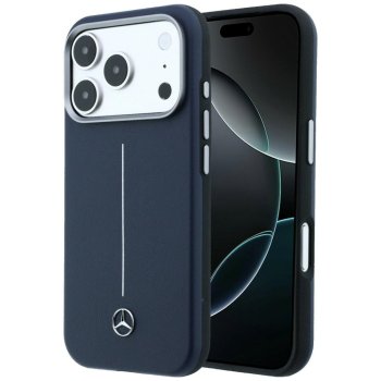 Чехол Mercedes Leather Semi Wrap Iconic Line MagSafe для iPhone 17 Pro Max, Темно-синий