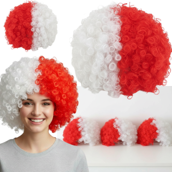 Sports Fan Afro Wig Curly Headwear for Matches, Red and White