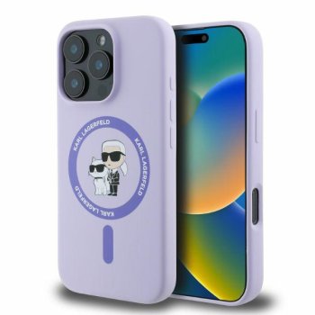Karl Lagerfeld silikona Karl&Choupette Heads Ring MagSafe vāciņš iPhone 16 Pro Max - violets | Silicone Phone Case...