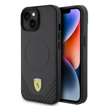 Ferrari iPhone 15 Case Carbon Metal Logo MagSafe, Black