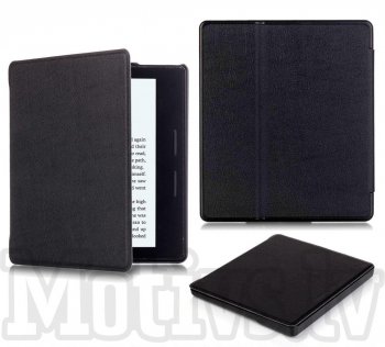 Amazon Kindle Oasis 2016 e-reader Lychee Grain Leather Clip Cover, black - mākslīgās ādas vāks