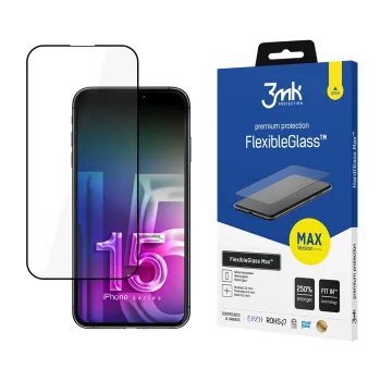 Apple iPhone 15 Pro 6.1'' 3MK Flexibleglass Max Lokāms Aizsargstikls uz Visu Ekrānu | Tempered Glass Full Screen...