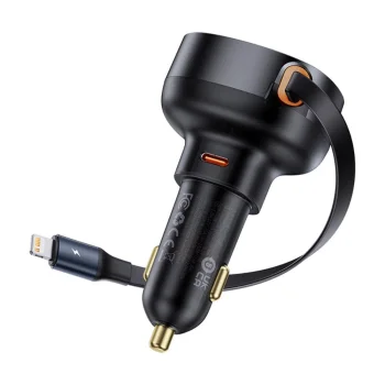 Baseus Enjoyment Pro USB-C (sieviešu) / Lightning (vīriešu) 60W auto lādētājs - melns | Phone Car Charger