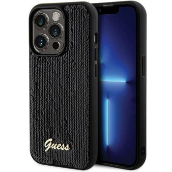 Guess iPhone 13 Pro Max vāciņš Sequin Script Metal, melns