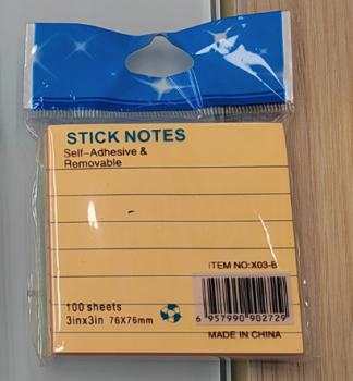 Lined Sticky Notes Memo Pad 100 Sheets 76x76mm, assorted colors
