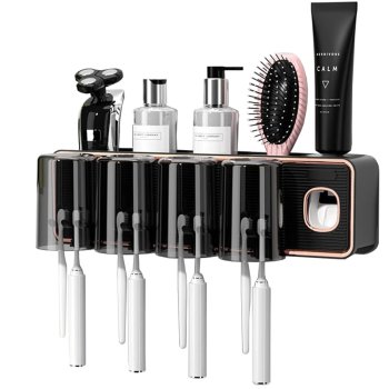 Sienas organizators ar pastas dozatoru un zobu birstu turētājiem