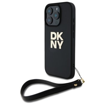 DKNY iPhone 16 Pro Case Wrist Strap Stock Logo, Black