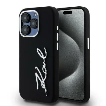 Чехол Karl Lagerfeld для iPhone 15 Pro Max Silicone Metal Script Logo, черный