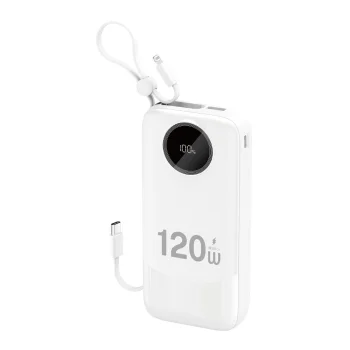 Dudao K13Pro 20000mAh ārējais akumulators ar iebūvētiem kabeļiem, balts